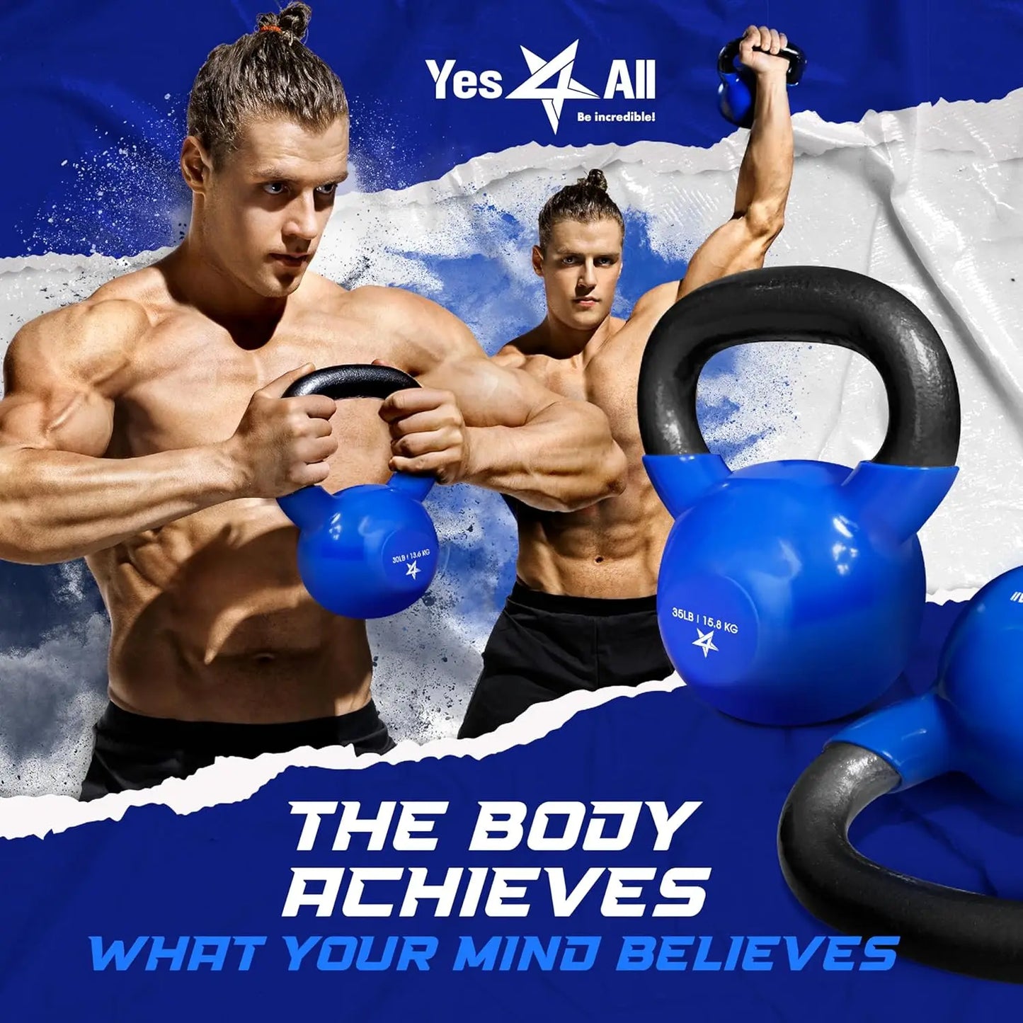 30-65lbs Kettlebells Vinyl Coated Cast Iron for Dumbbell Weights Exercises, Gym, Fitness, Full Body Workout Equipment Push up