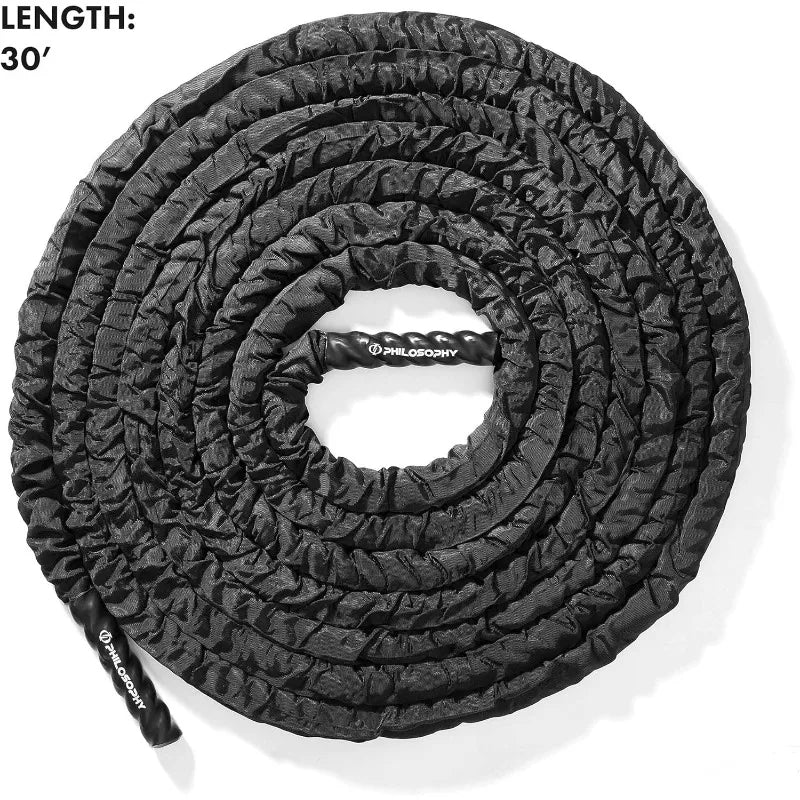Philosophy Gym Exercise Battle Rope with Cover and Anchor Kit for Fitness Training, Conditioning