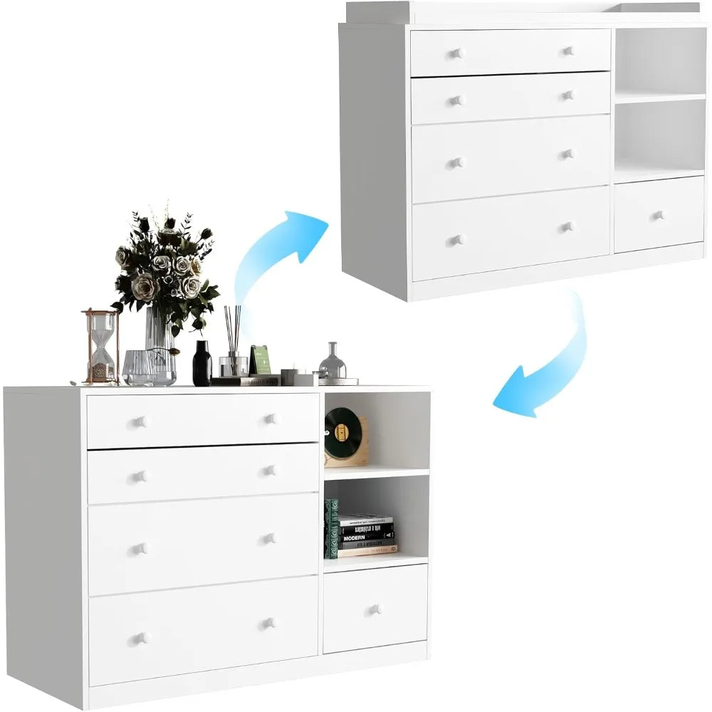 Baby Classic Changing Table Dresser With 5 Drawers Shelves