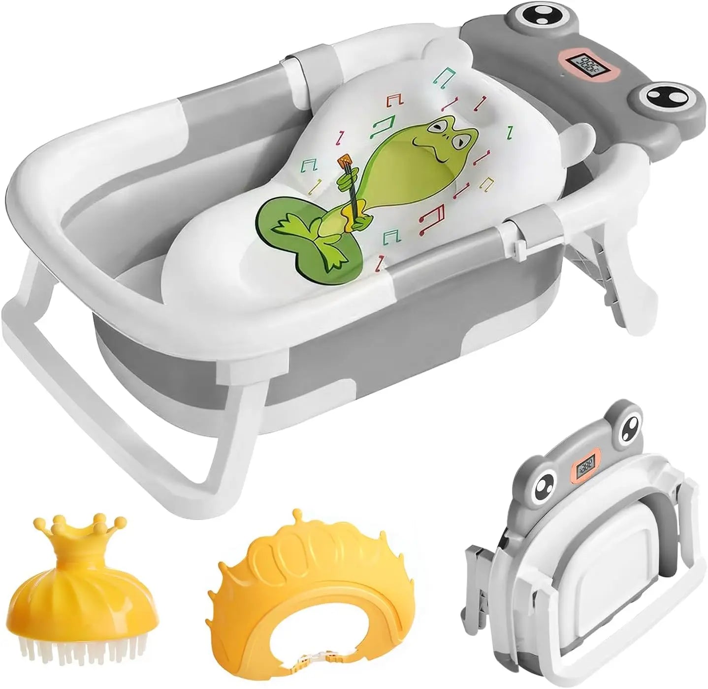 Infant Bathtub With Cushion Foldable Thermometer Shower Cap
