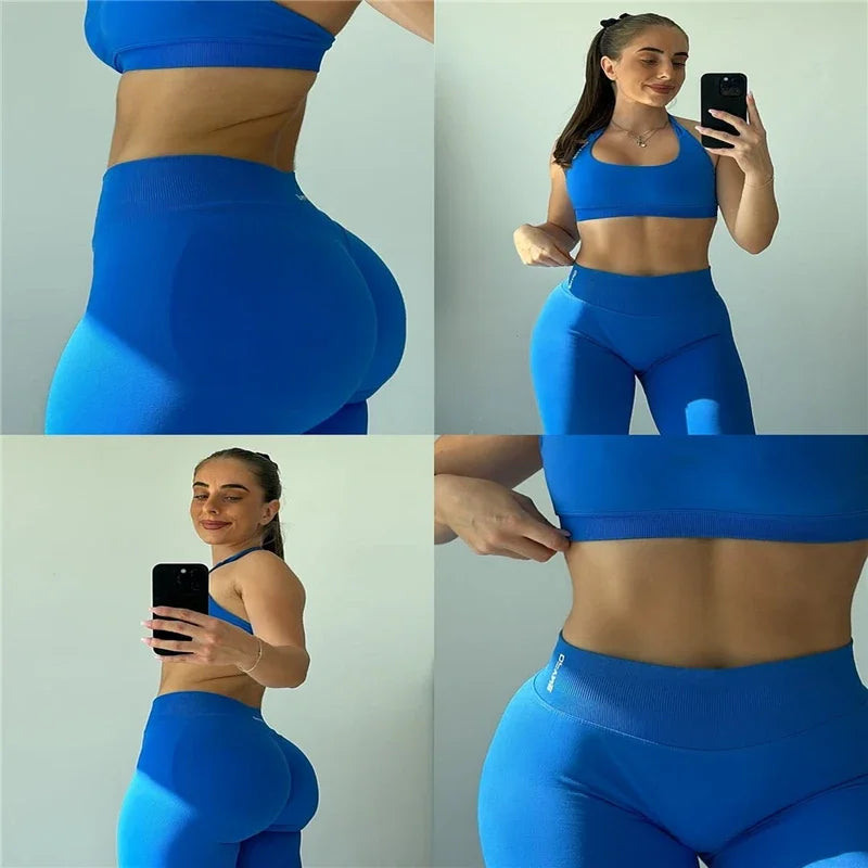 CN Womens Seamless Gym Yoga Set High Waist Leggings Top