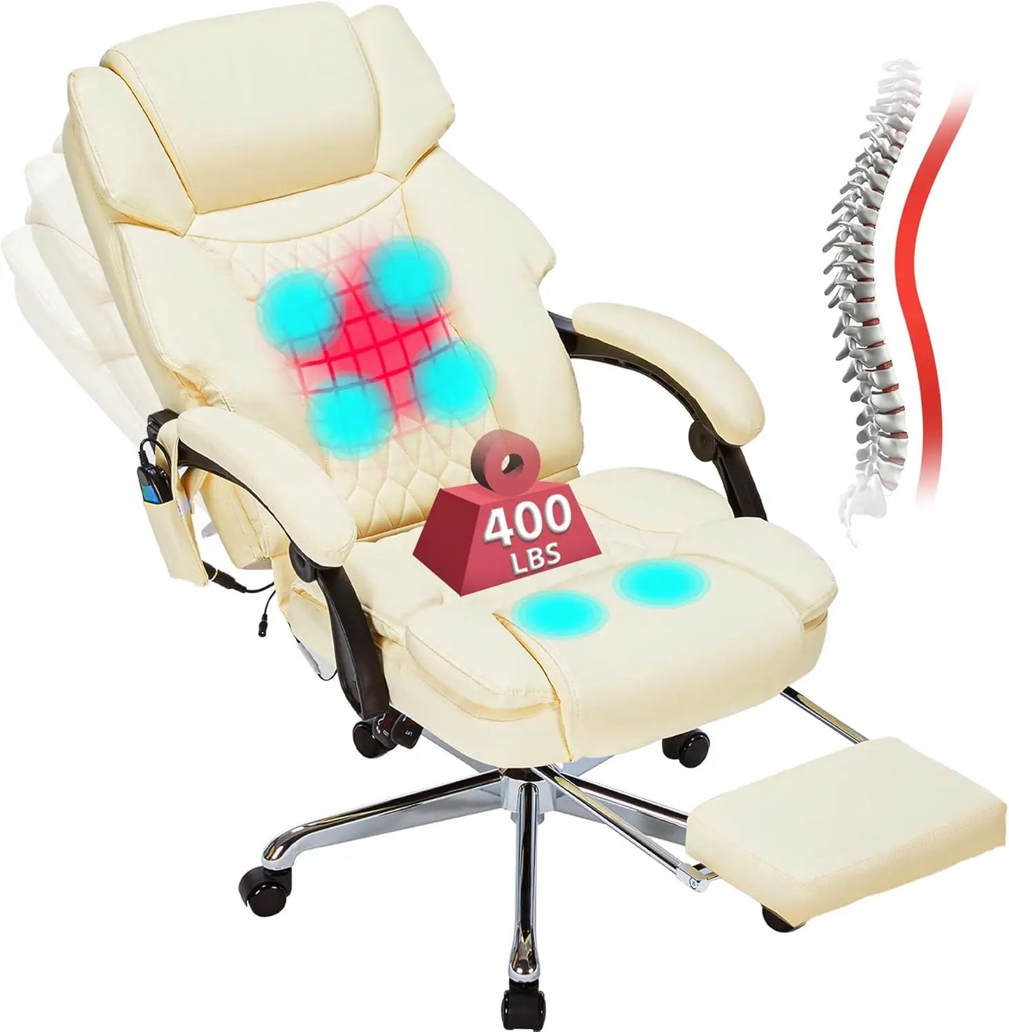 6 Points Massage Office Chair with Heat,Reclining Office Chair with Foot Rest,Vibration Home Office Desk Chairs for Heavy People
