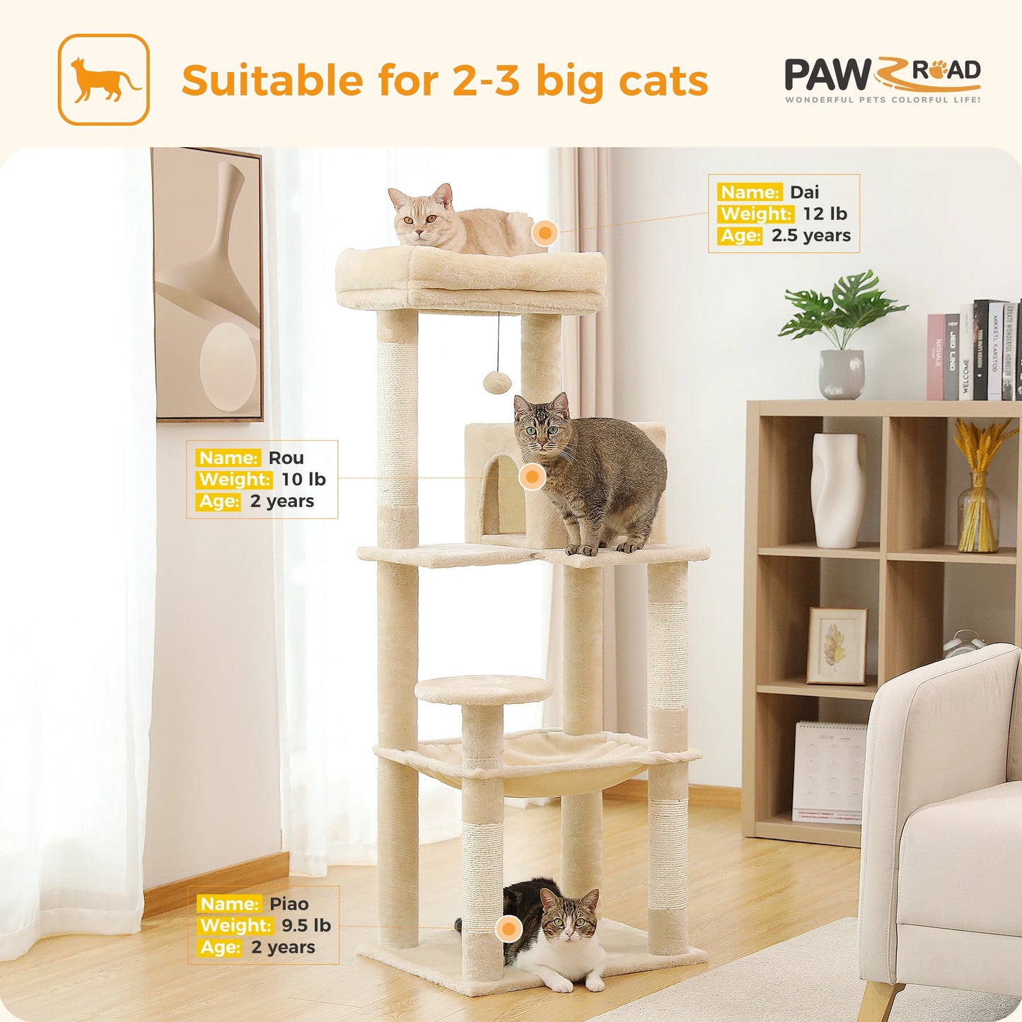 PAWZ Road Indoor Cat Tree 5 Level Tower Durable Hammock