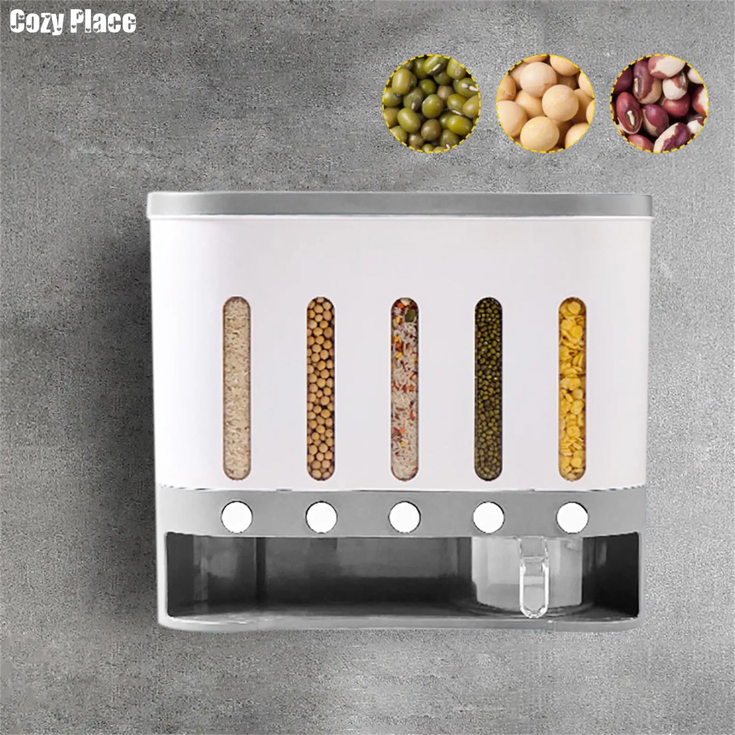 Wall Mounted Cereal Dispenser 5 Grid Dry Food Storage