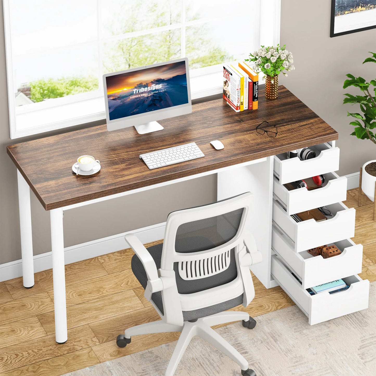 Tribesigns Computer Desk With 5 Drawers For Home Office
