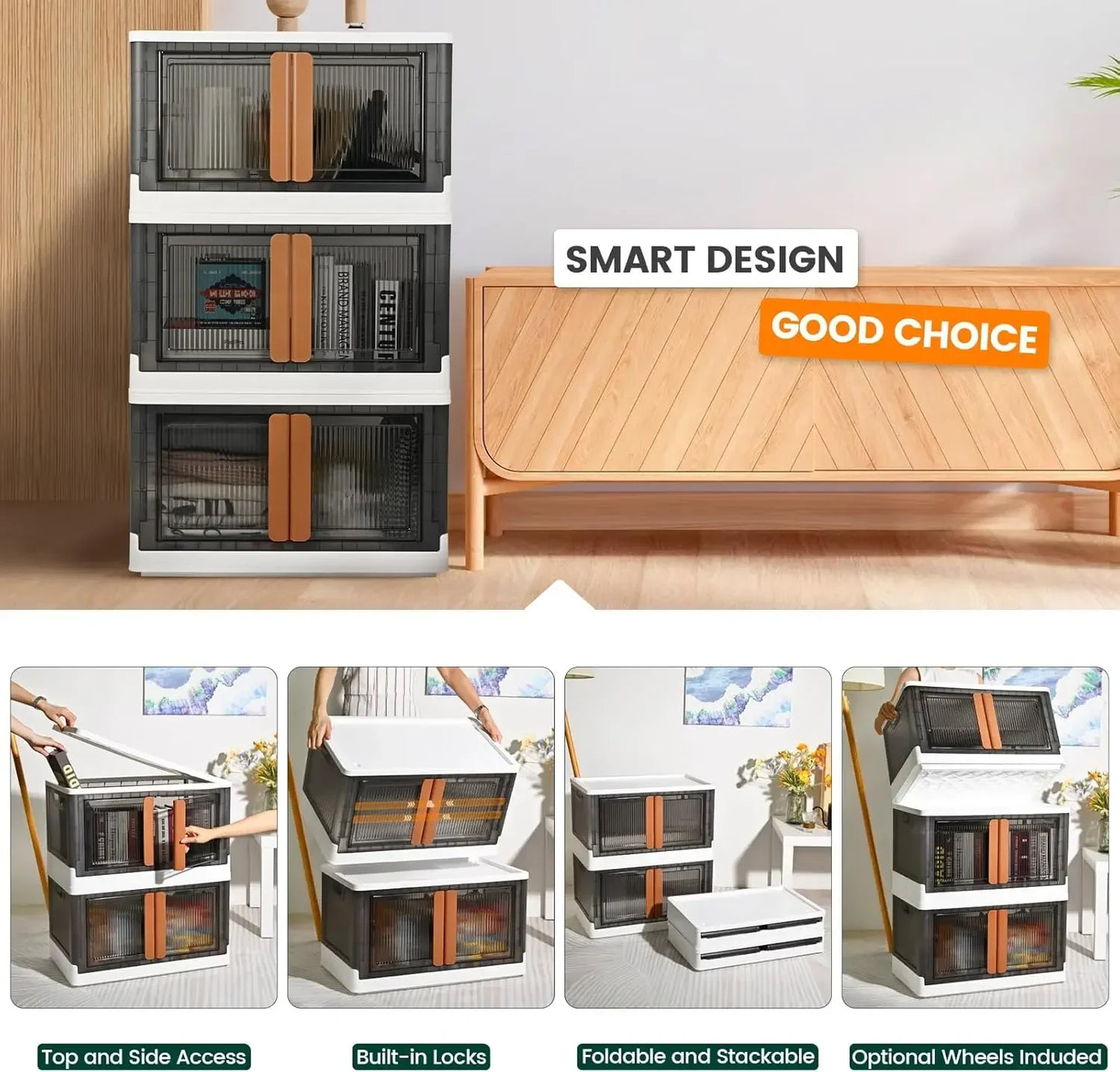 TRZZ Closet Organizer Foldable Storage Box With Lid 3 Pack