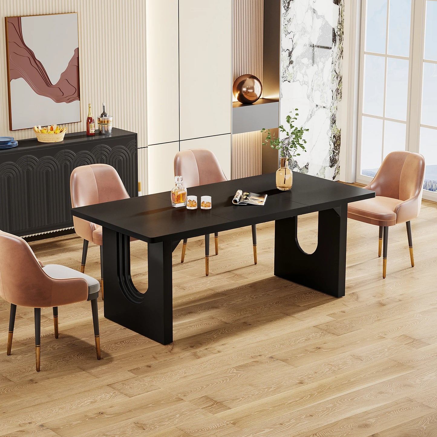 Tribesigns Modern Dining Table With Wood Pedestal Base