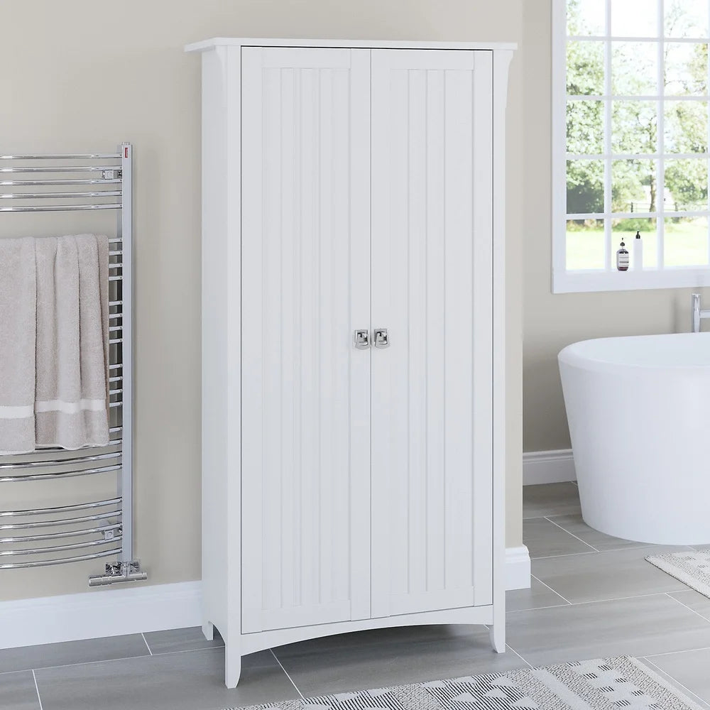 Bathroom Storage Cabinet with Adjustable Shelves Freestanding Wood Organizer Toiletries Towels Entryway Living Room Mission