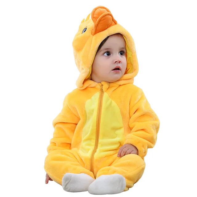 MICHLEY White Unicorn Baby Rompers Winter Clothes Costume Flannel Hooded Bodysuits Pajamas Animals Overall Jumpsuit For Kids