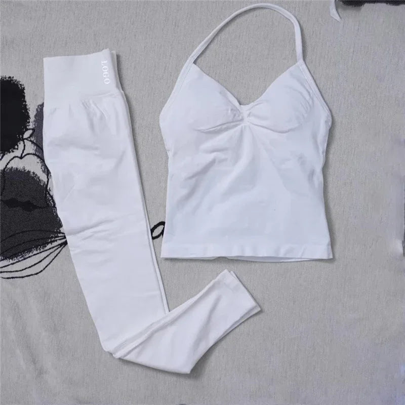 CN Womens Seamless Gym Yoga Set High Waist Leggings Top