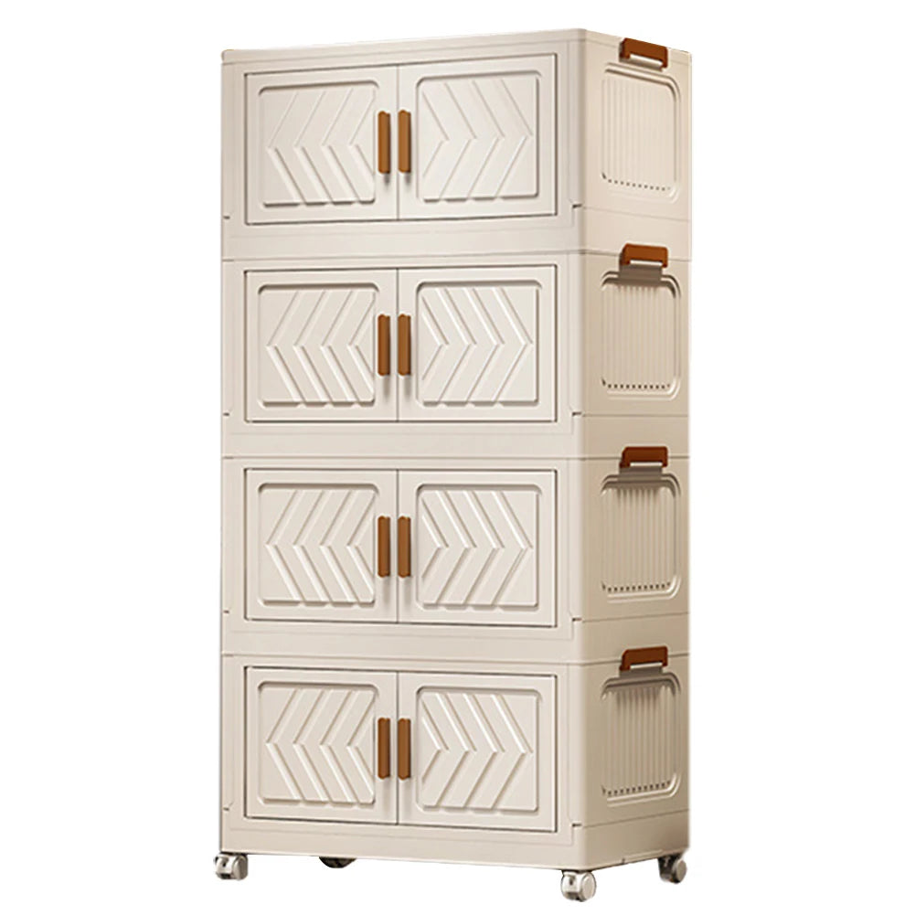 4 Tier Stackable Storage Bins with Lids with Doors & Wheels Foldable Organization Storage Drawer for Living Room Bedroom Office