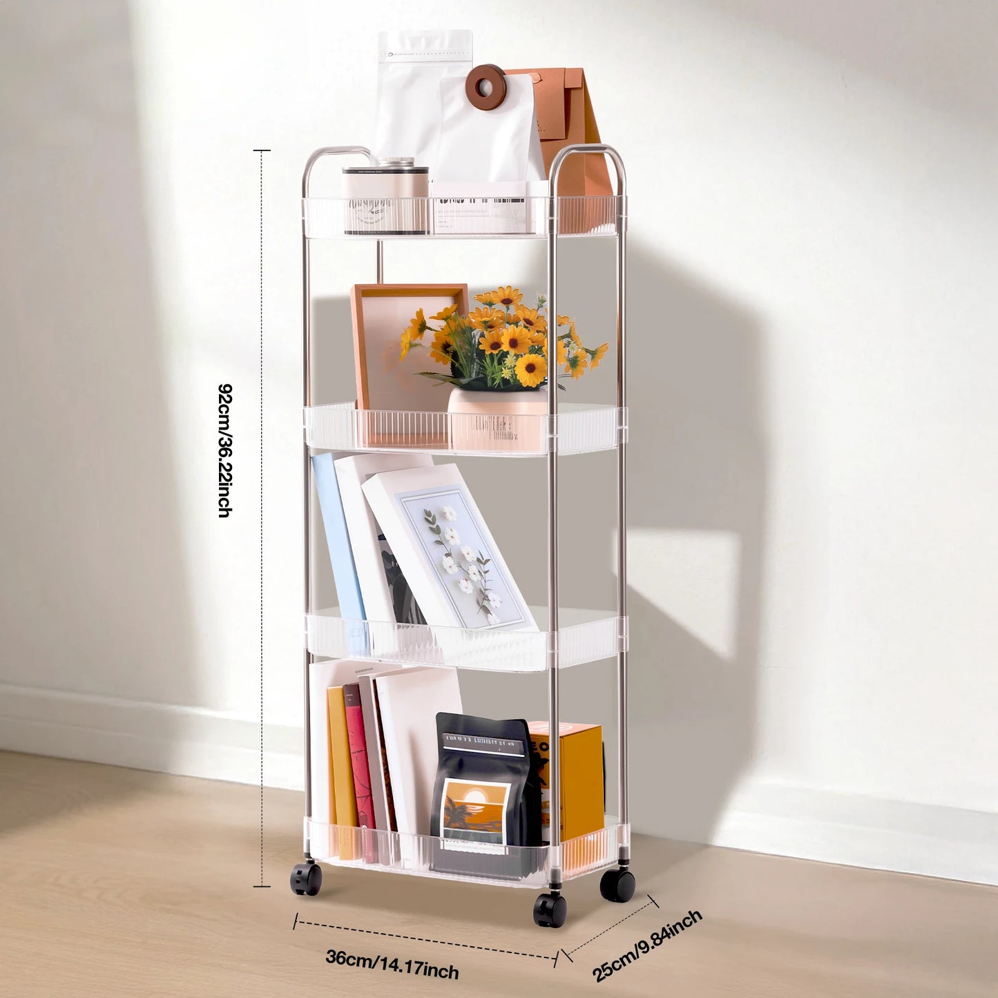 4 Tier Acrylic Shelf Organizer - Heavy Duty 50lbs Capacity & No Tools Assembly, Space Saving Storage Rack with Adjustable Laye