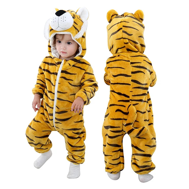 MICHLEY White Unicorn Baby Rompers Winter Clothes Costume Flannel Hooded Bodysuits Pajamas Animals Overall Jumpsuit For Kids