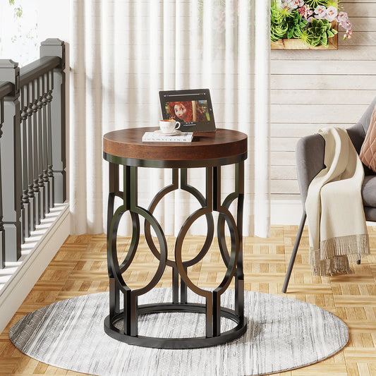 Tribesigns Round End Table Industrial Side Metal Frame