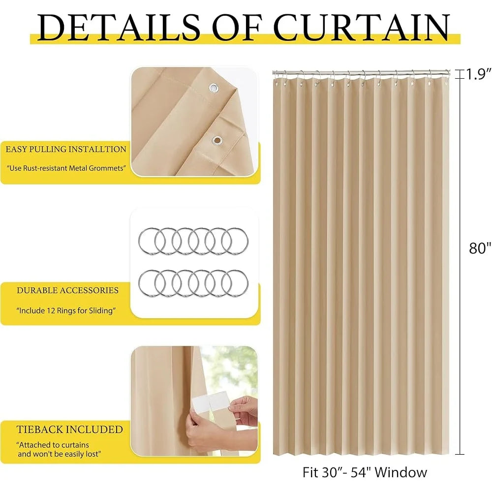 80 Inch Long Polyester Pleated Folding Curtain Room Divider Doorway Privacy Panel Easy Install Soft Blackout Drapery Home Decor