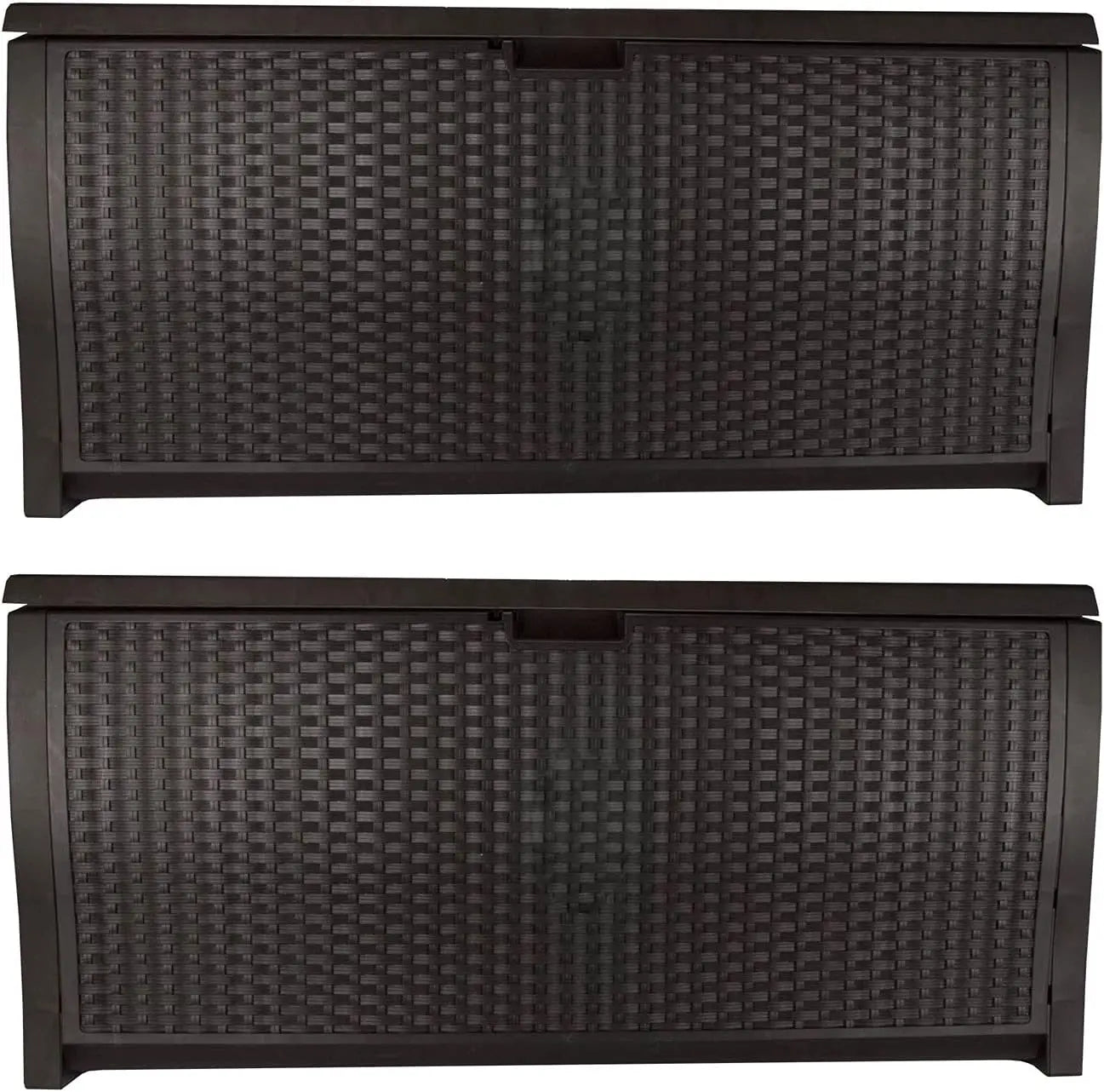 99 Gallon Plastic Wicker Deck Box Container Storage for Garden, Garage, Home, Pool, Indoor and Outdoor Use, Mocha (2 Pack)