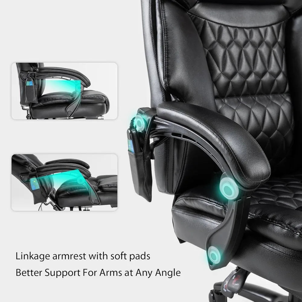 6 Points Massage Office Chair with Heat,Reclining Office Chair with Foot Rest,Vibration Home Office Desk Chairs for Heavy People