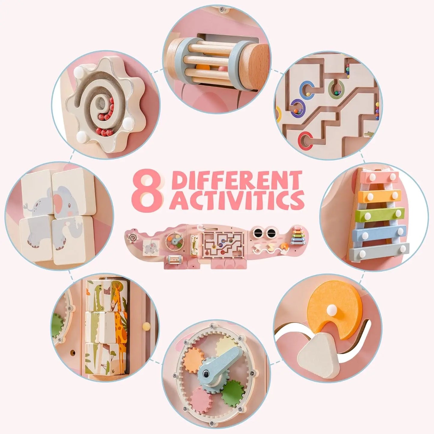 Robotime Robud Wooden Busy Board Montessori Learning Toy Wall Mounted Activity Centre with Gears Maze Wooden Toy Gifts