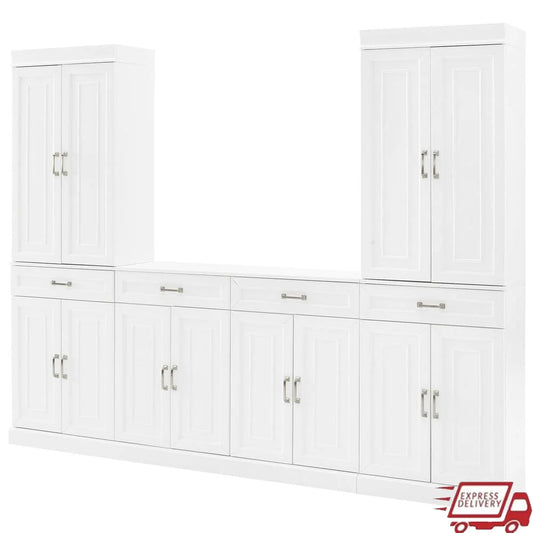 3-Piece Traditional Kitchen Storage Set with Adjustable Shelves and Magnetic Closures White Wood Cabinet Sideboard Buffet