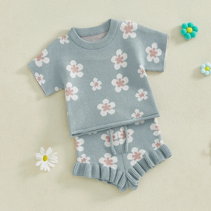 Toddler Girl 2-Piece Summer Outfits Short Sleeve Striped T-Shirt Denim Shorts Set Kids Clothing Set for Girls