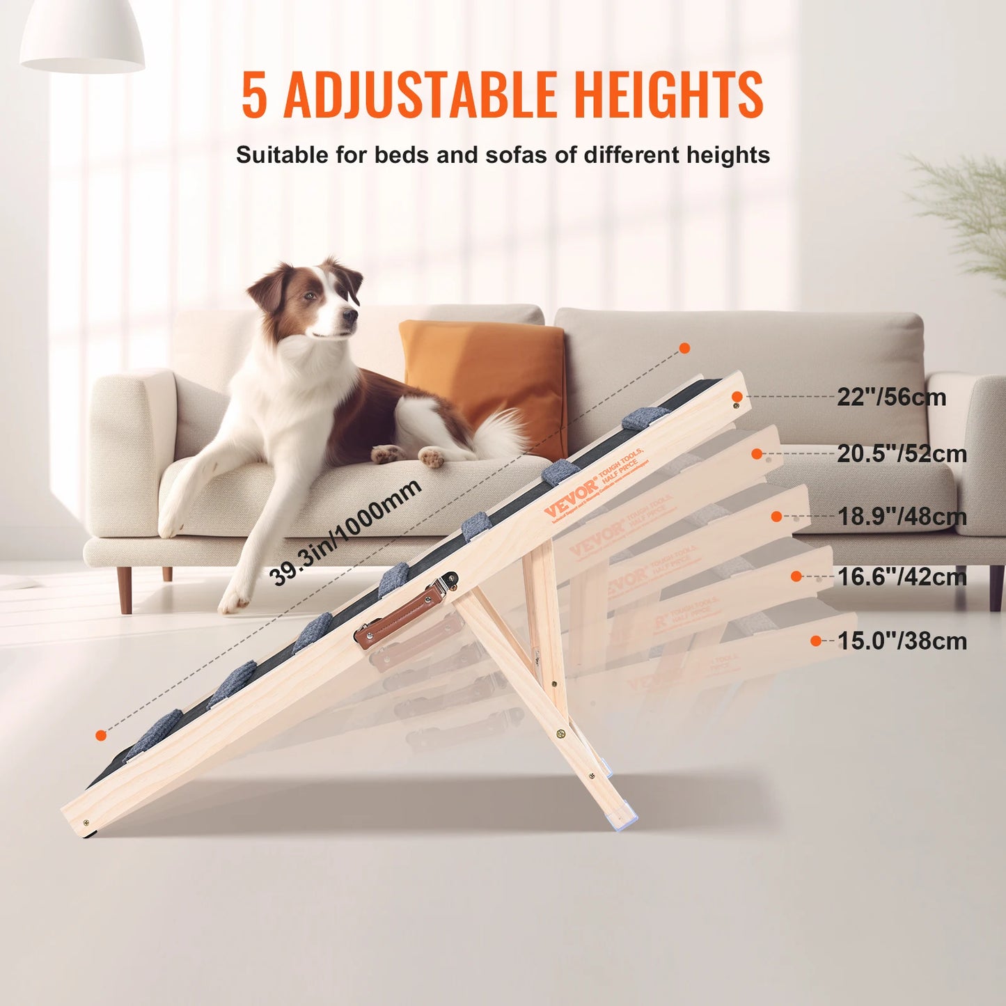 SucceBuy Folding Adjustable Wooden Dog Ramp For Pets