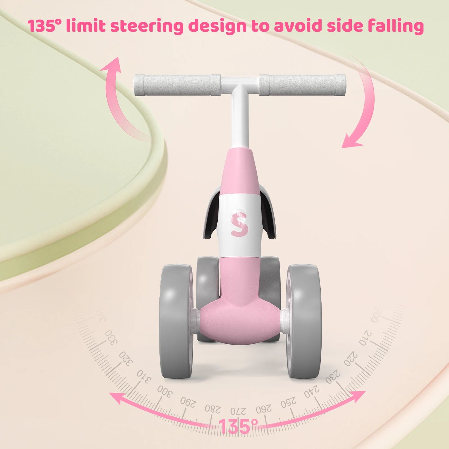 Sejoy Toddler Riding Toy Baby Balance Bike for 12-36 Month 4 Wheels Toddler First Bike,Birthday Gifts Boys Girls,Green/Pink
