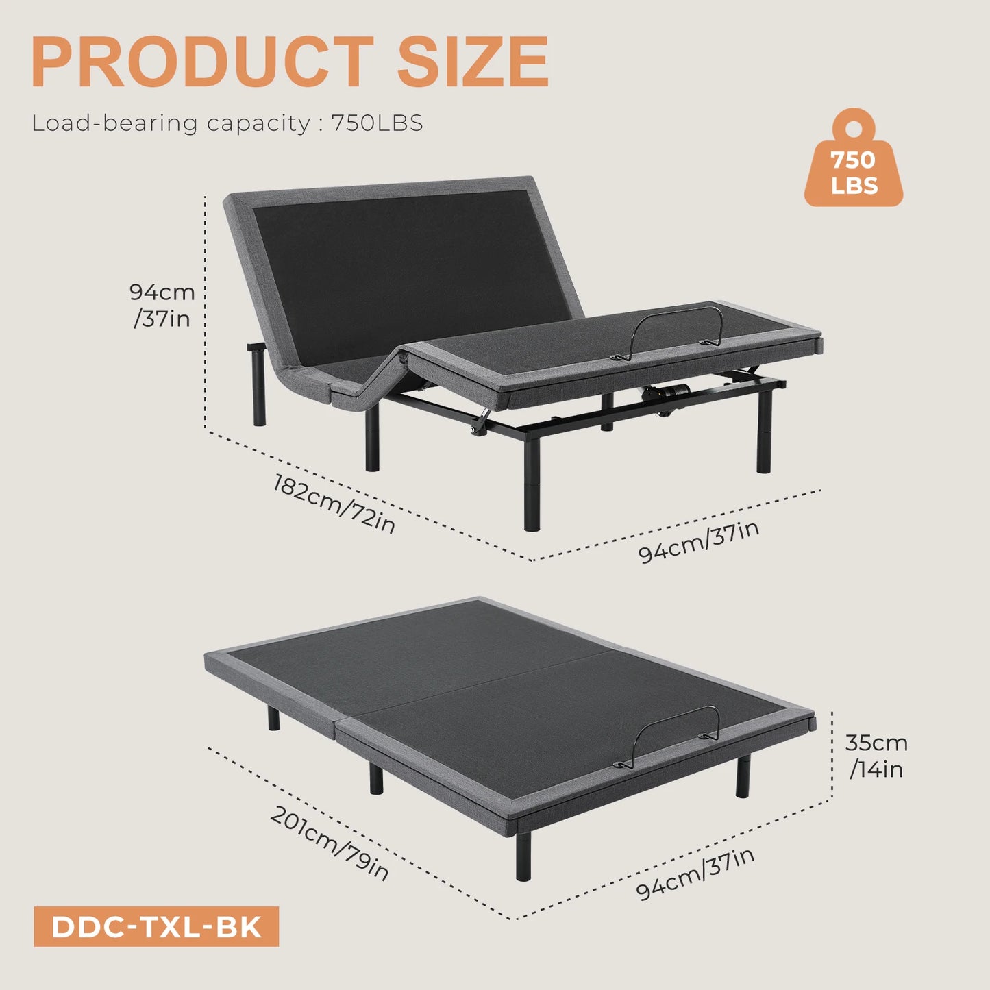 JHK Electric Adjustable Bed Frame With Wireless Remote