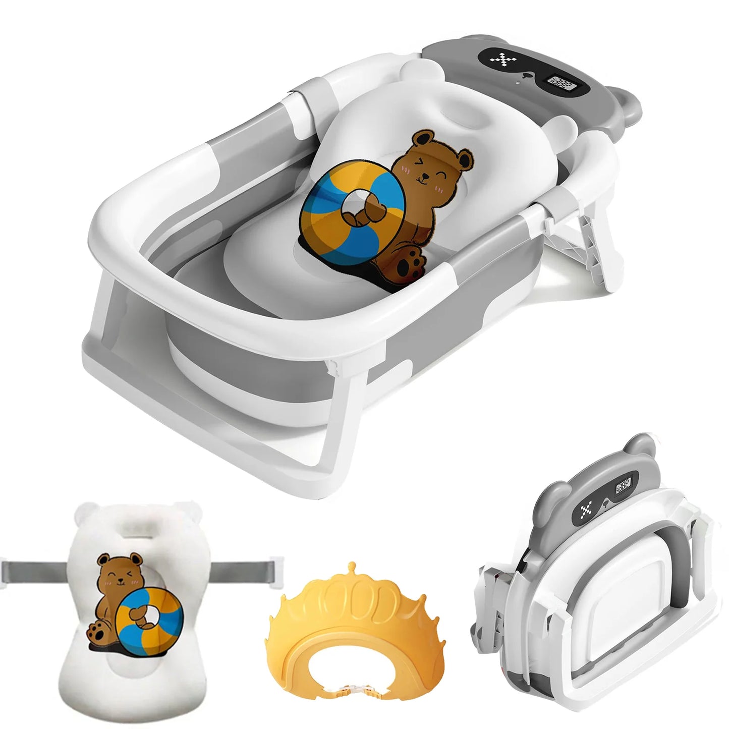 Infant Bathtub With Cushion Foldable Thermometer Shower Cap