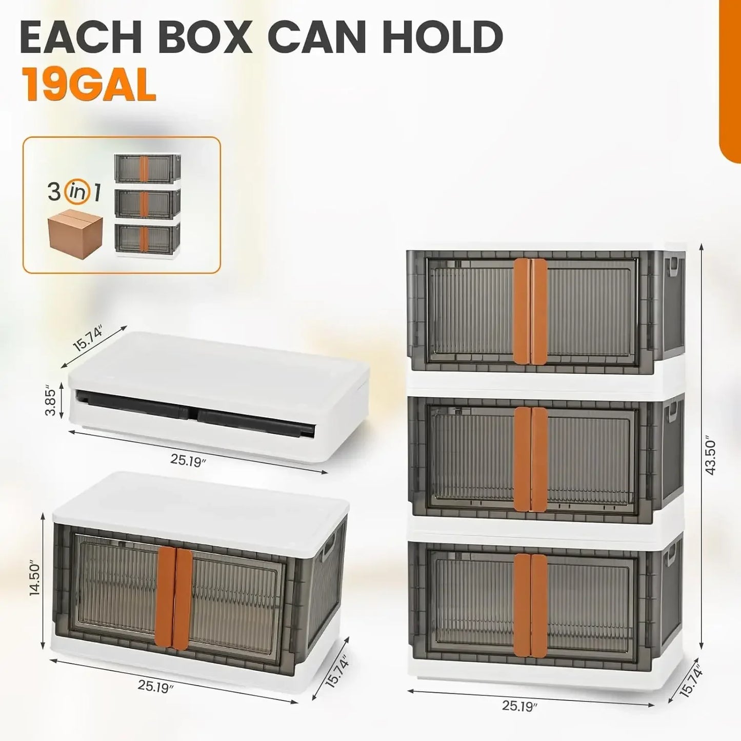 TRZZ Closet Organizer Foldable Storage Box With Lid 3 Pack