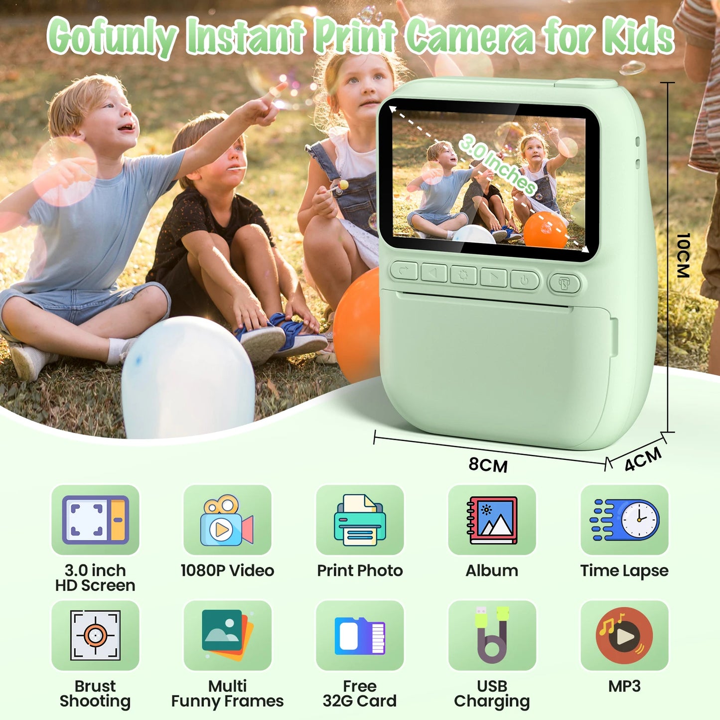 Gofunly Kids Instant Print Camera Mini Digital For Kids