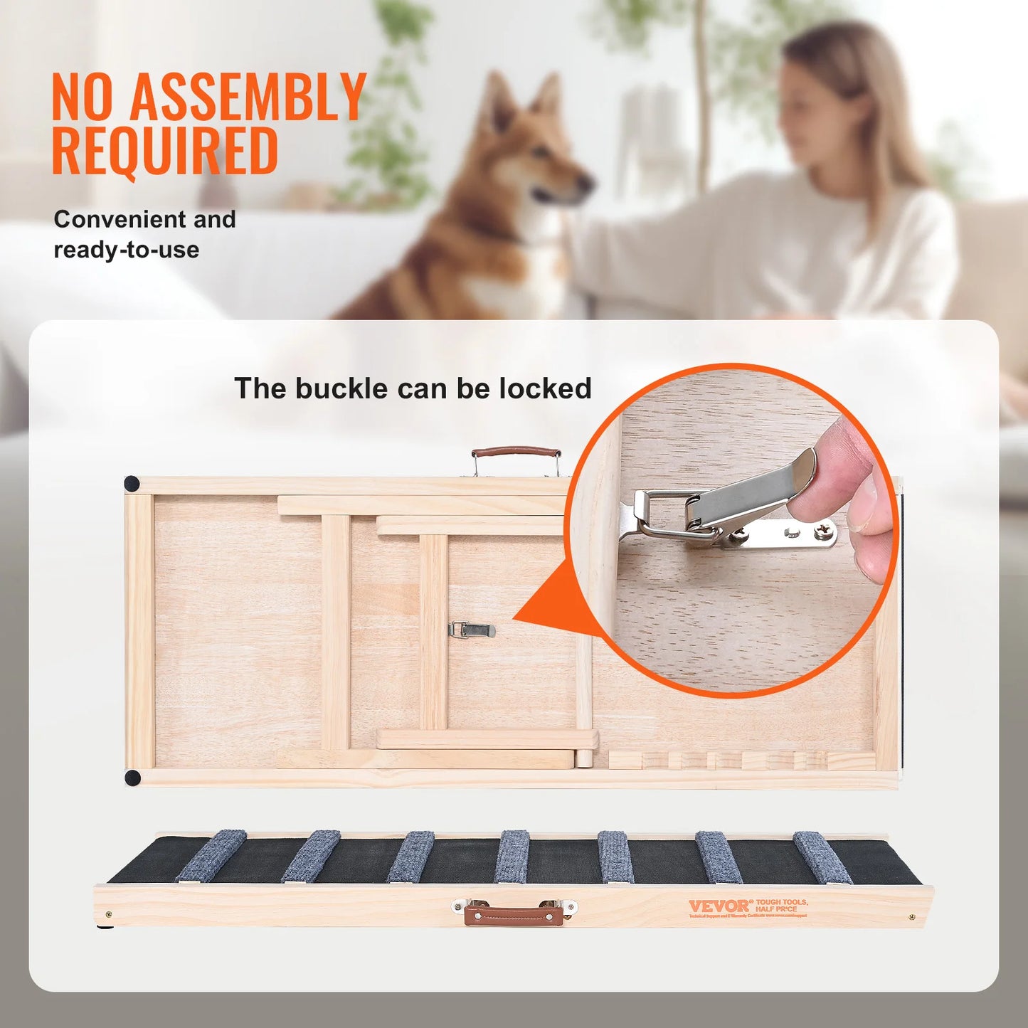 SucceBuy Folding Adjustable Wooden Dog Ramp For Pets