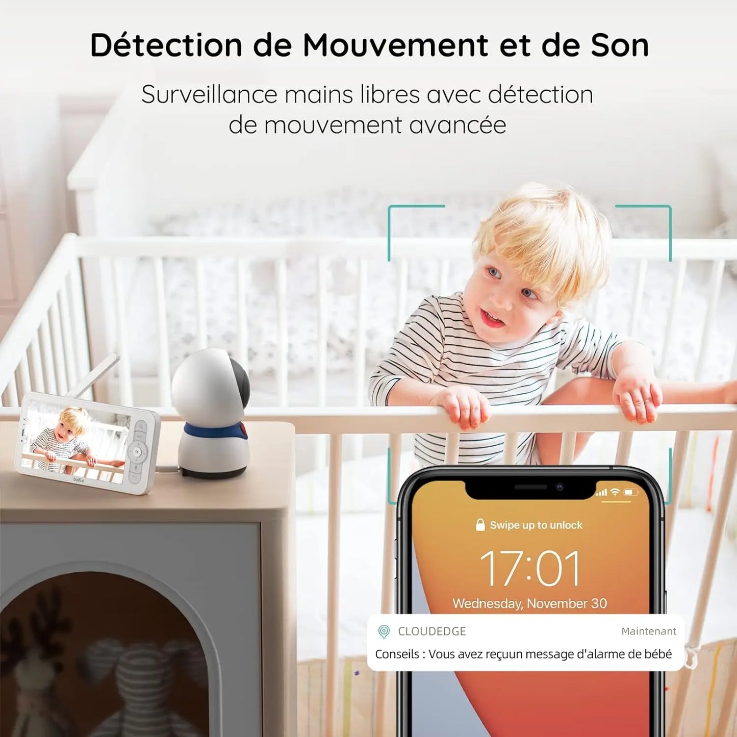 Boifun 5" Baby Monitor, 1080p WiFi Baby Monitor Via Screen and App Control, Video Record & Playback,  Night Vision, 2-Way Audio