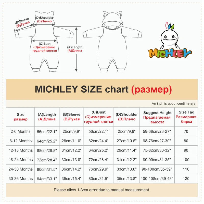 MICHLEY White Unicorn Baby Rompers Winter Clothes Costume Flannel Hooded Bodysuits Pajamas Animals Overall Jumpsuit For Kids
