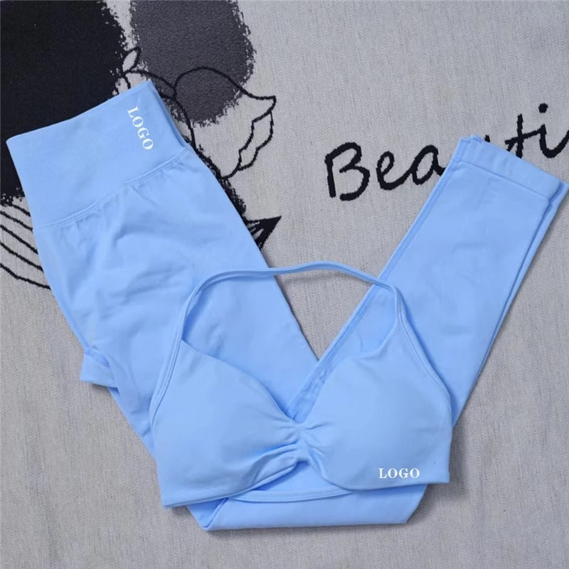 CN Womens Seamless Gym Yoga Set High Waist Leggings Top