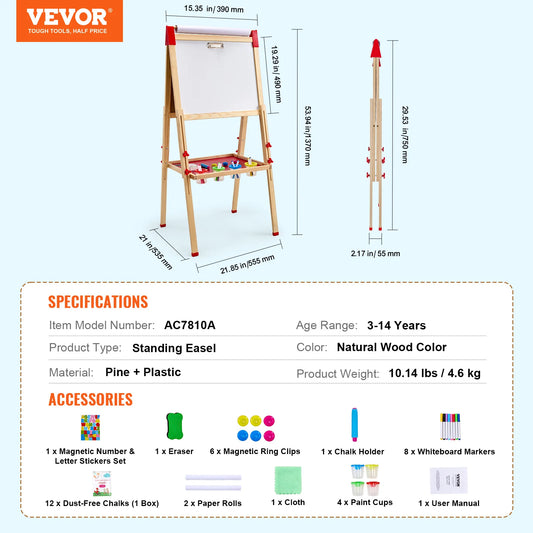 SucceBuy Magnetic Drawing Board Wooden Double Sided Easel