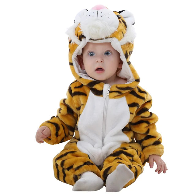 MICHLEY White Unicorn Baby Rompers Winter Clothes Costume Flannel Hooded Bodysuits Pajamas Animals Overall Jumpsuit For Kids