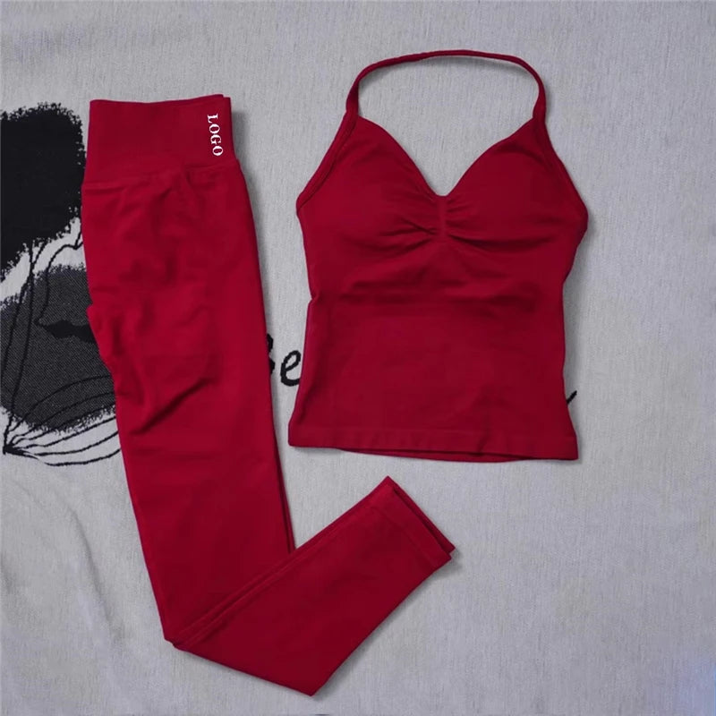 CN Womens Seamless Gym Yoga Set High Waist Leggings Top