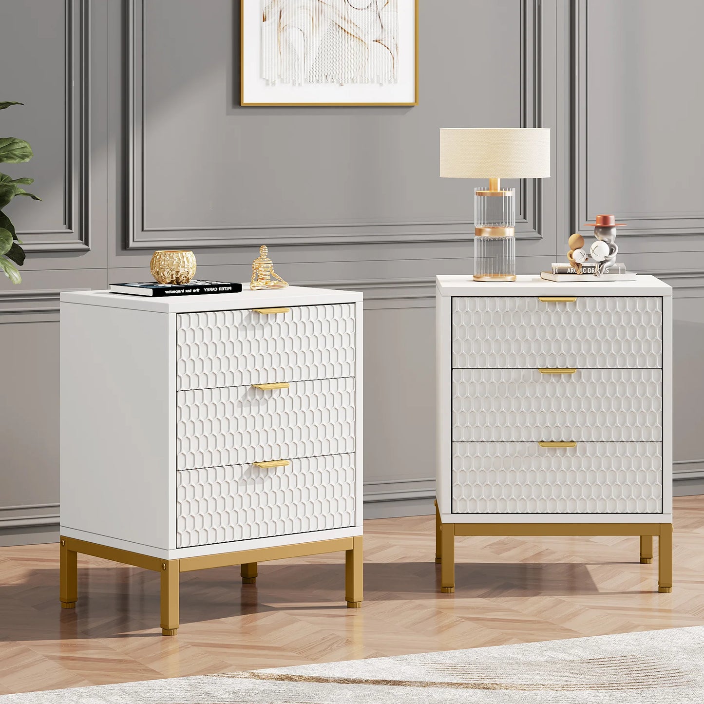 Tribesigns Modern Nightstand With 3 Drawers Bedside Table
