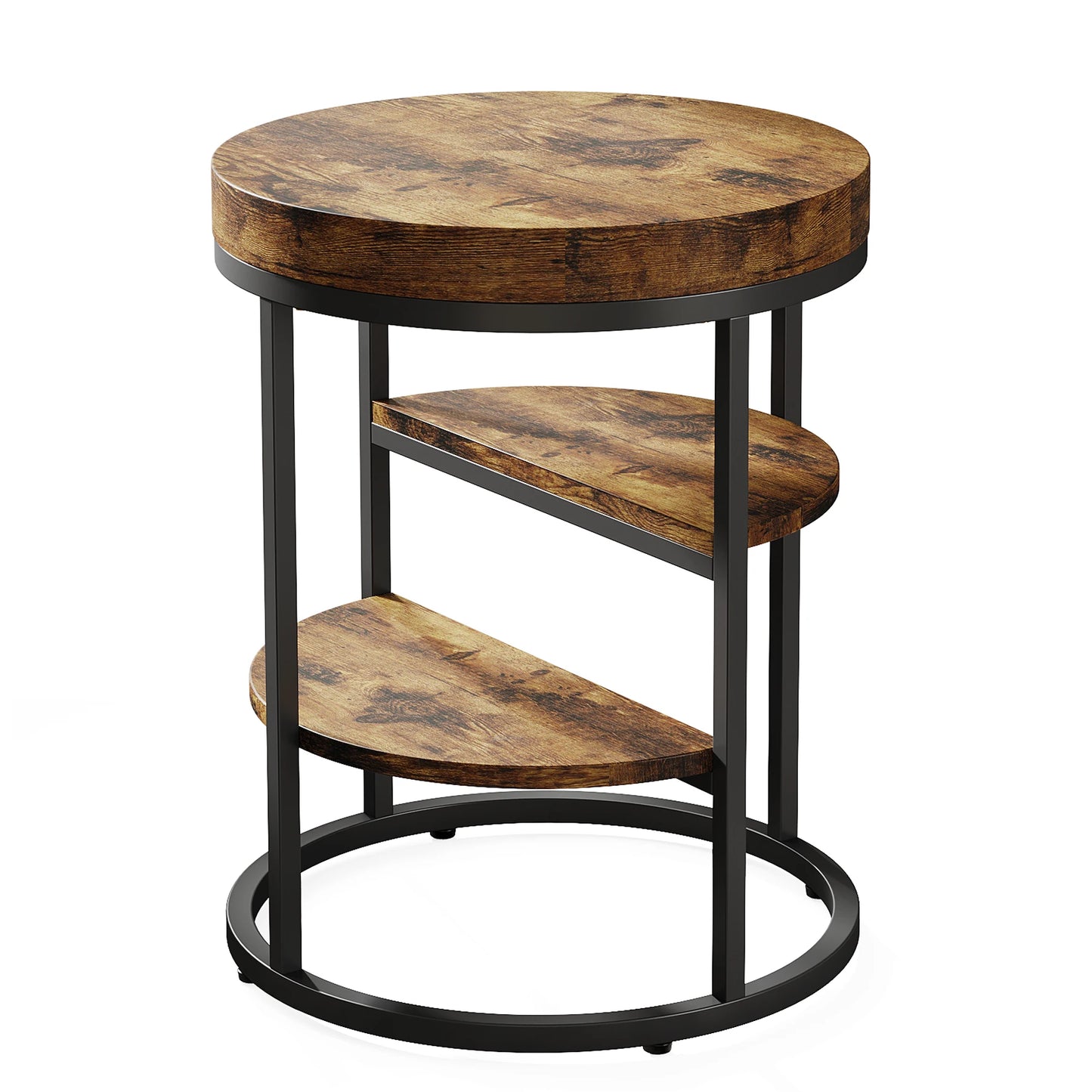 Tribesigns Round End Table With Storage Shelves Wood