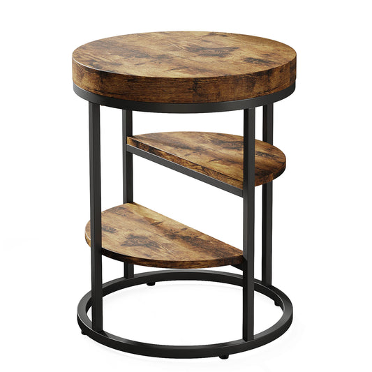 Tribesigns Round End Table With Storage Shelves Wood