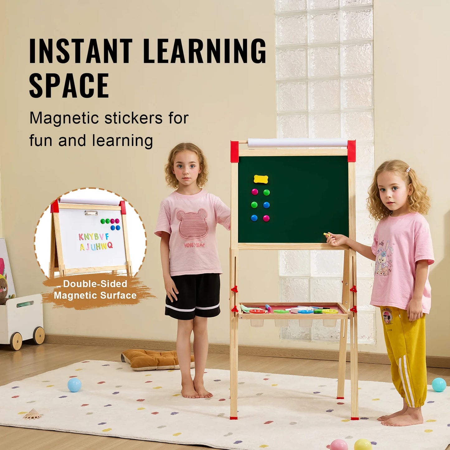 SucceBuy Magnetic Drawing Board Wooden Double Sided Easel