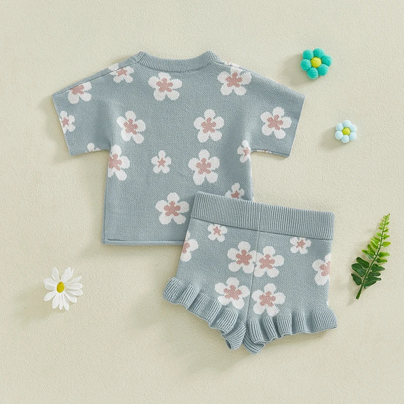 Toddler Girl 2-Piece Summer Outfits Short Sleeve Striped T-Shirt Denim Shorts Set Kids Clothing Set for Girls