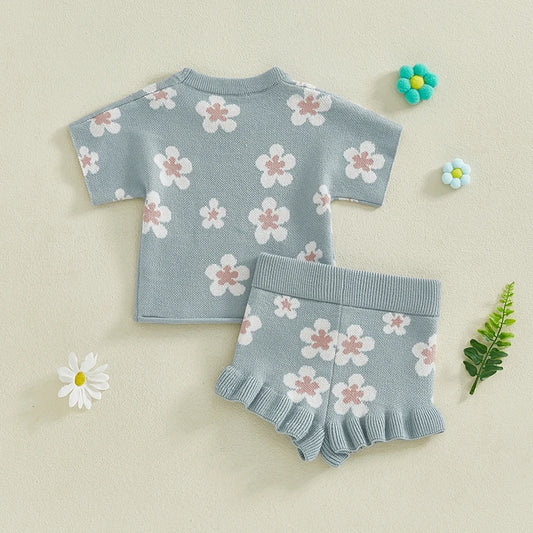 Toddler Girl 2-Piece Summer Outfits Short Sleeve Striped T-Shirt Denim Shorts Set Kids Clothing Set for Girls