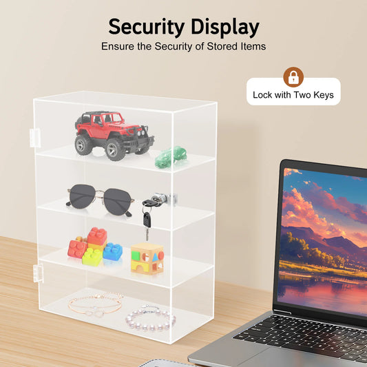 4-Tier Acrylic Display Case with Lock,30x15x40cm Clear Tiered Shelf Acrylic Display Case, Countertop Load 3kg for Home,Bedroom