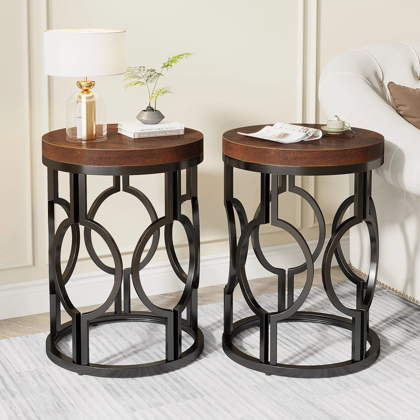 Tribesigns Round End Table Industrial Side Metal Frame