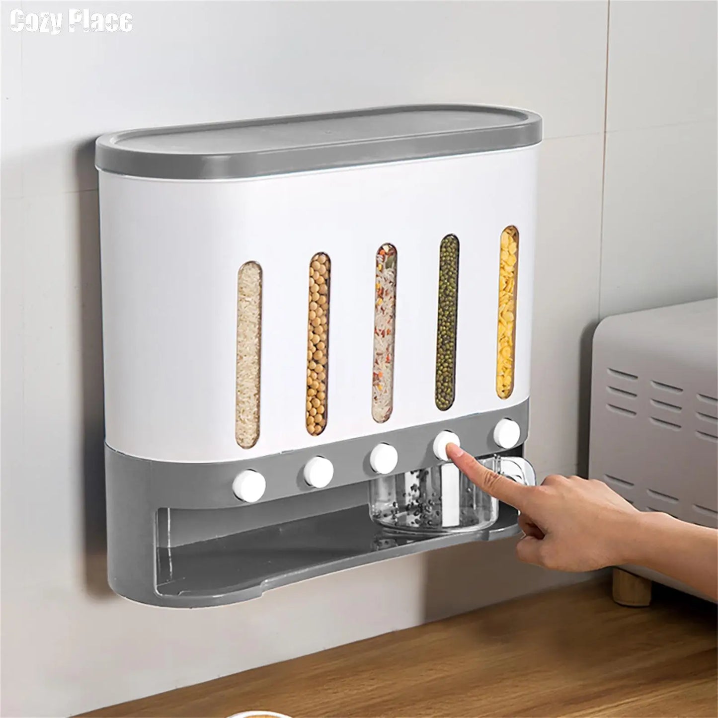 Wall Mounted Cereal Dispenser 5 Grid Dry Food Storage
