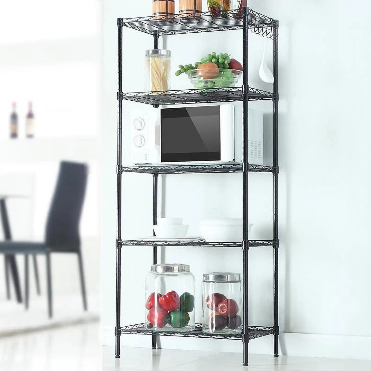 5 Tier Layer 59"x21"x11.5" Storage Rack, Wire Shelving Adjustable Steel Storage Rack Organizer Kitchen, Black