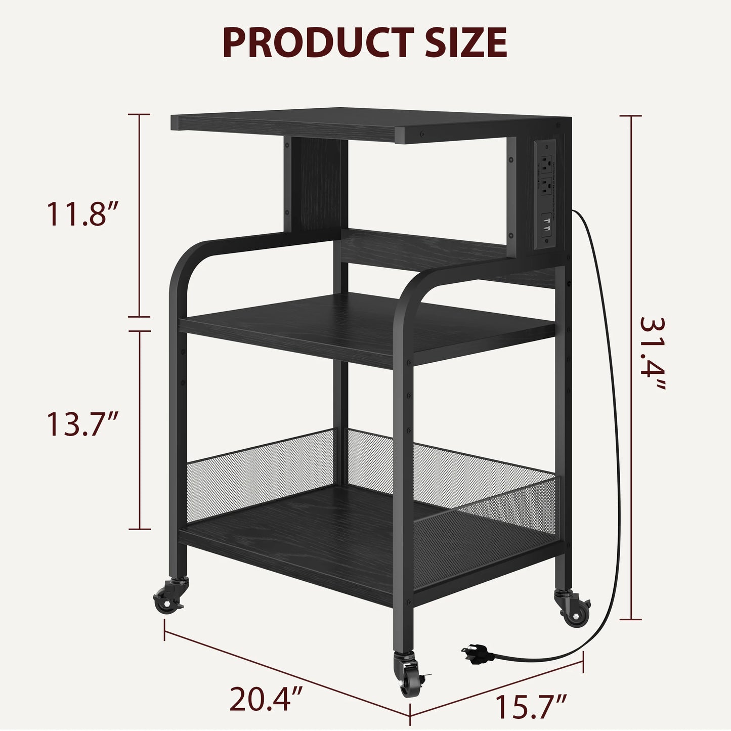 HiMISSH Printer Stand 3 Tier Rolling Table with Wheels