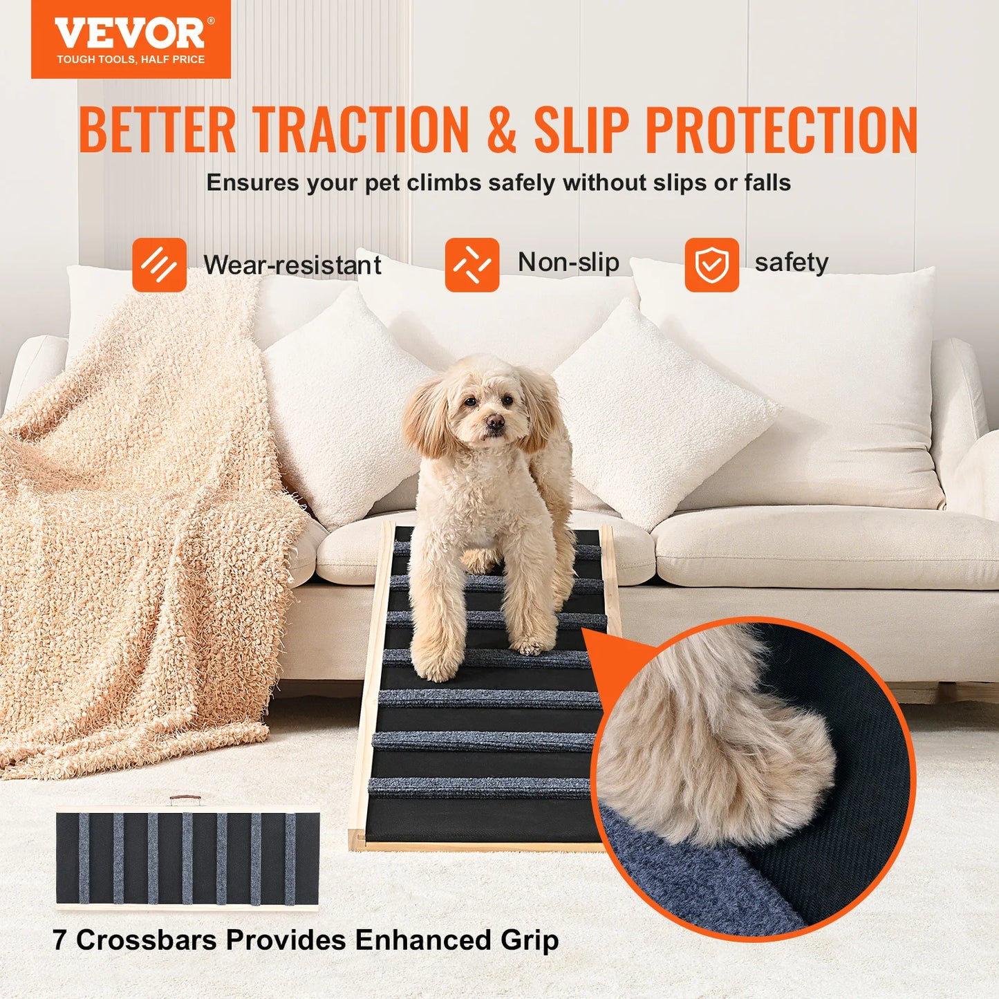 SucceBuy Folding Adjustable Wooden Dog Ramp For Pets