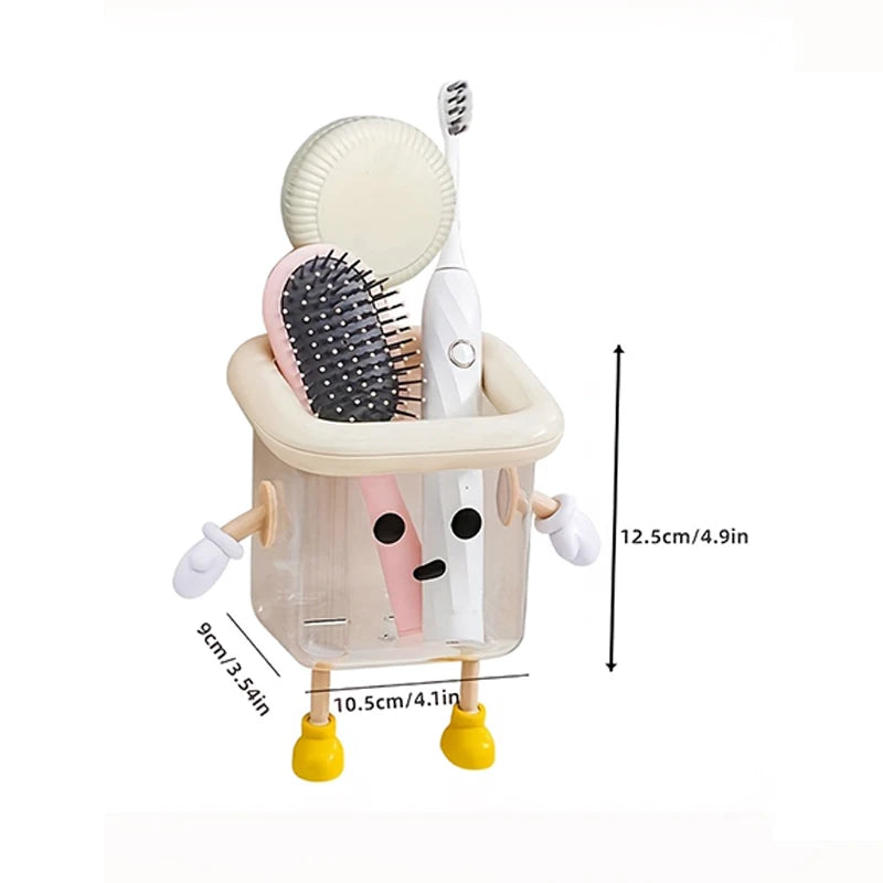 1pc Cartoon Bathroom Toothbrush Holder, Wall-Mounted No-Drill Suction Cup Storage Box, Cute Home Decor Plastic Organizer